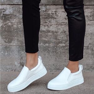 New in box, Cassay White Crocodile-Embossed Platform Slip-On Sneakers‎